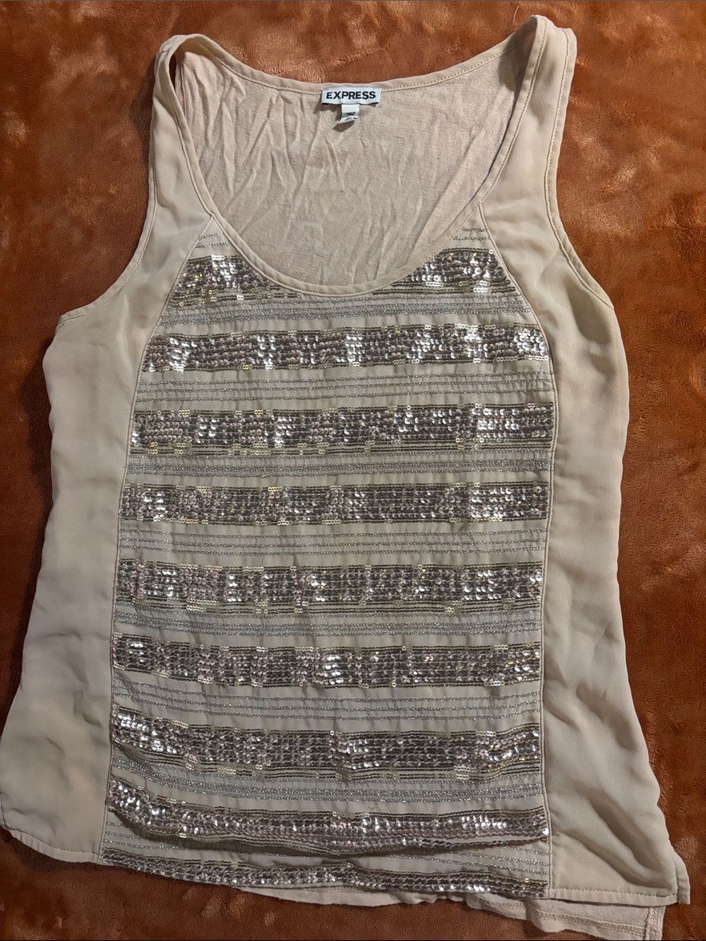 Express Cream Sequined Scoop Neck Tank